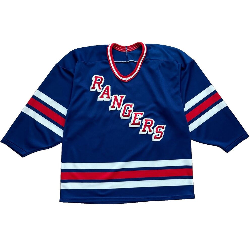 Vintage 90s New York Rangers Maska Air Knit Jersey Blue NHL CCM Logo Men L